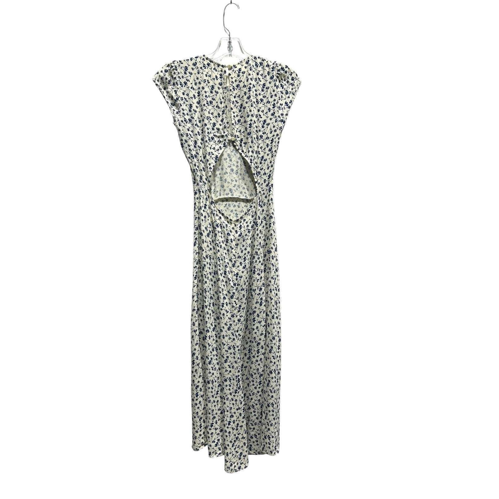 Reformation Gavin Blue Floral Midi Dress Cream Cap Sleeve Open Back Size 4 Slit