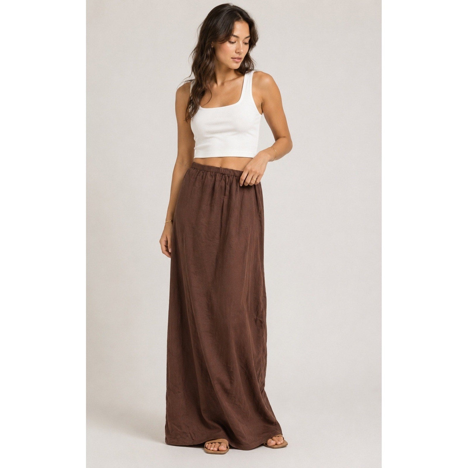 Celandine Womens Brown Textured Elastic Waist Maxi Skirt XS OB2011345 NWT