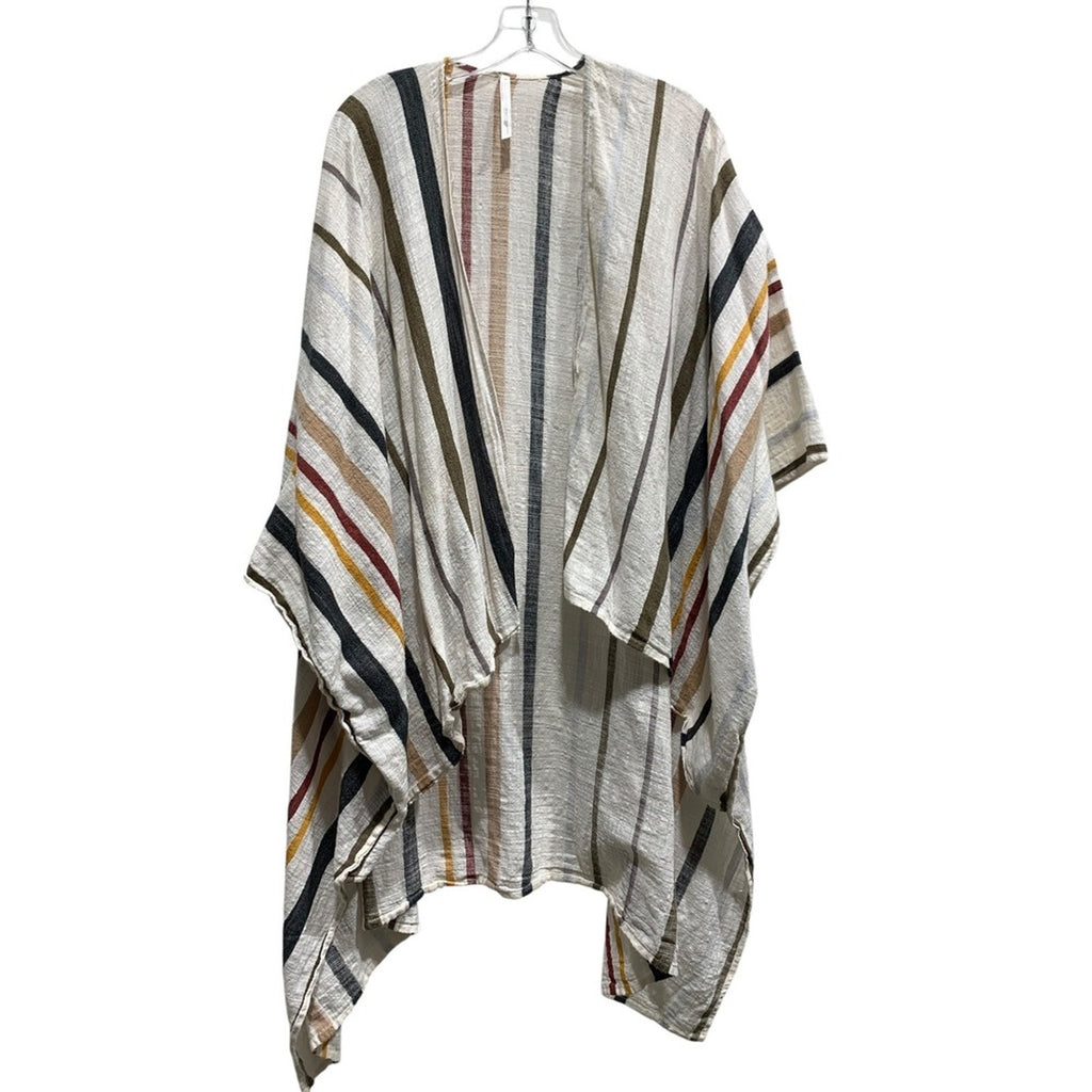 Free People Stripe Ruana Wrap Poncho Kimono Open Bohemian Beach Cover Up ONE SZ