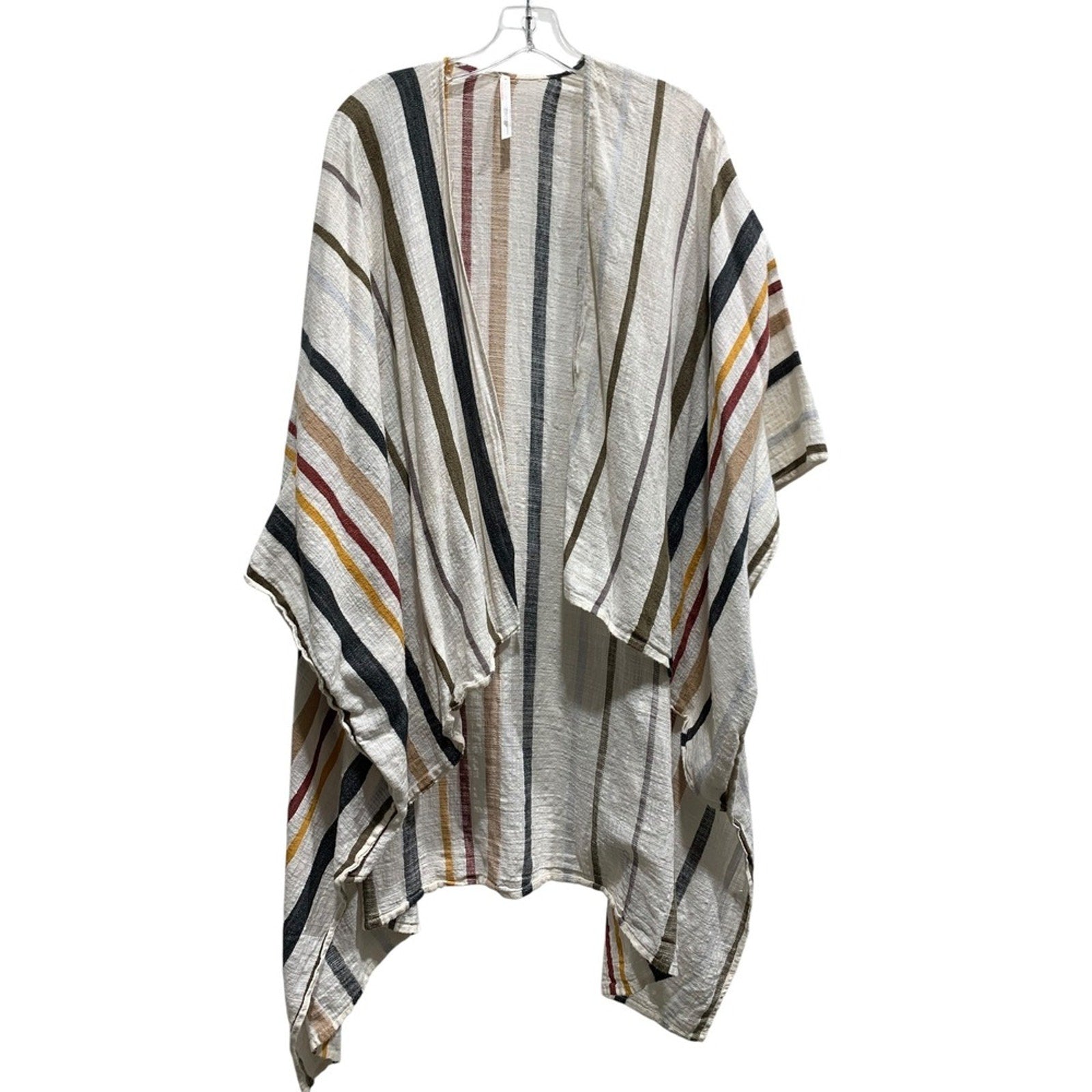 Free People Stripe Ruana Wrap Poncho Kimono Open Bohemian Beach Cover Up ONE SZ