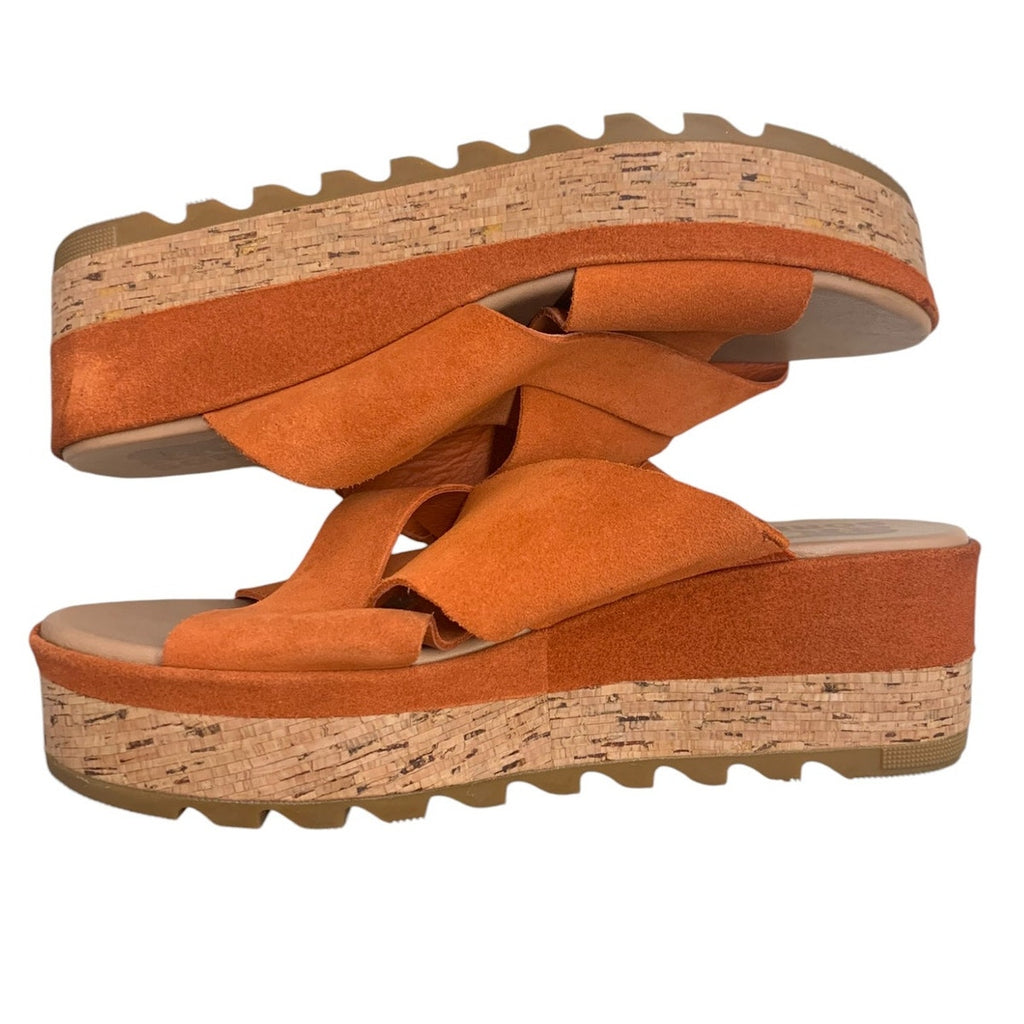 SOREL Sandal Cameron Flatform Mule Suede Orange SZ 7.5