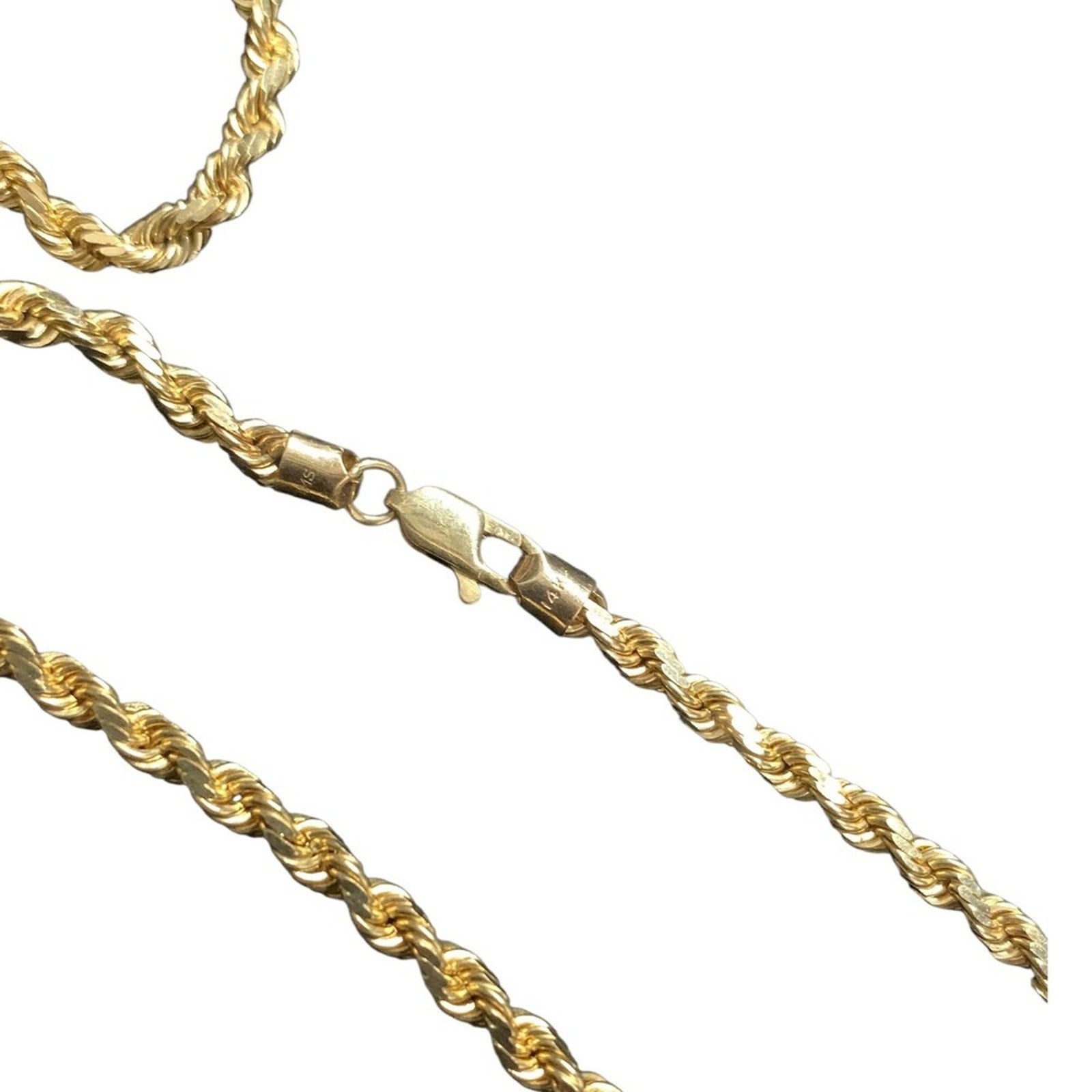 14K Yellow Gold Rope Chain Necklace 25.8g Lobster Clasp High Polish Unisex 20"