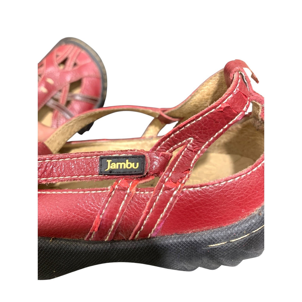 Jambu Dune Red Leather Mary Jane T-Strap Comfort Flats Womens 8.5 M