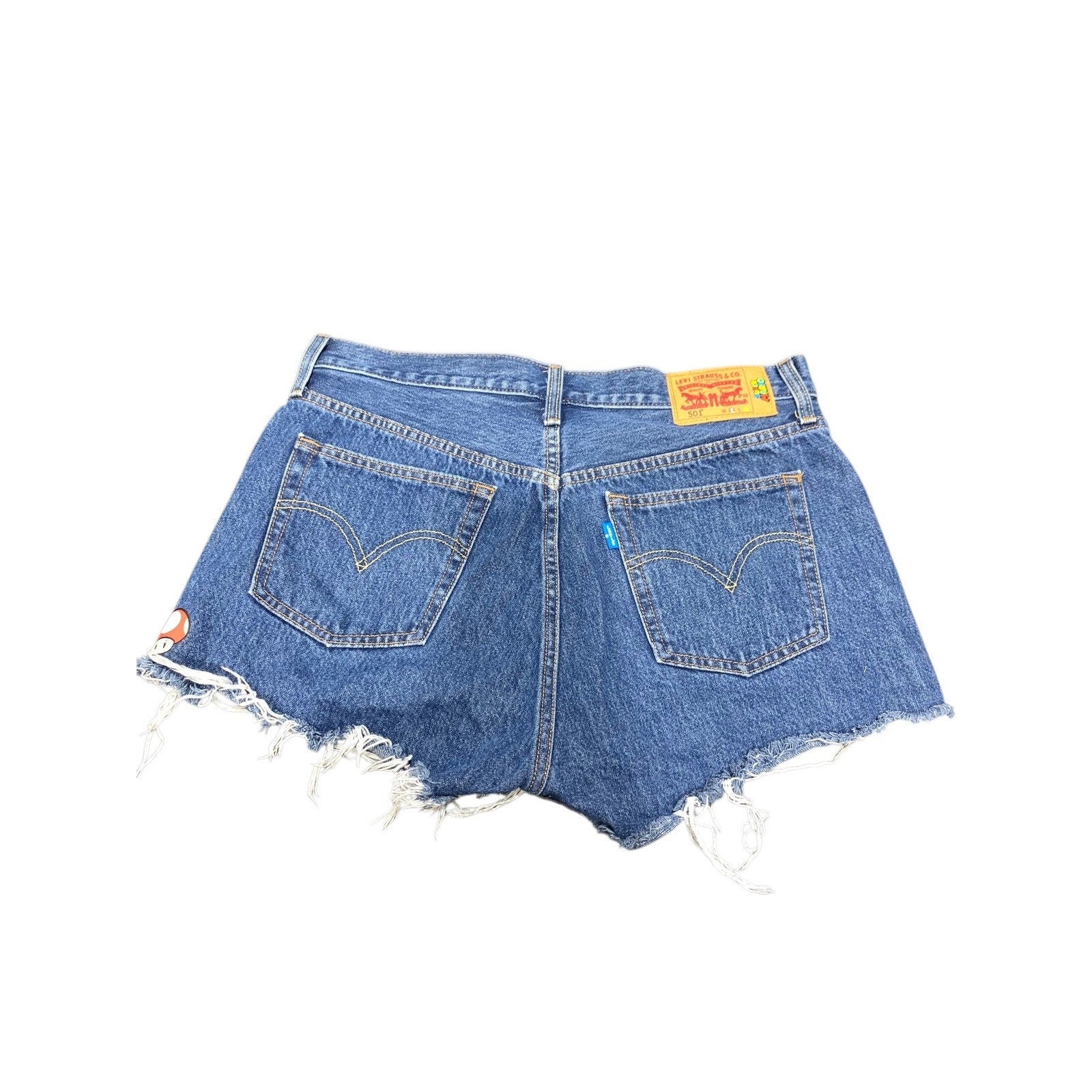 Levi's x Super Mario 501 Denim Shorts Medium Wash Blue Cut Off Womens 30