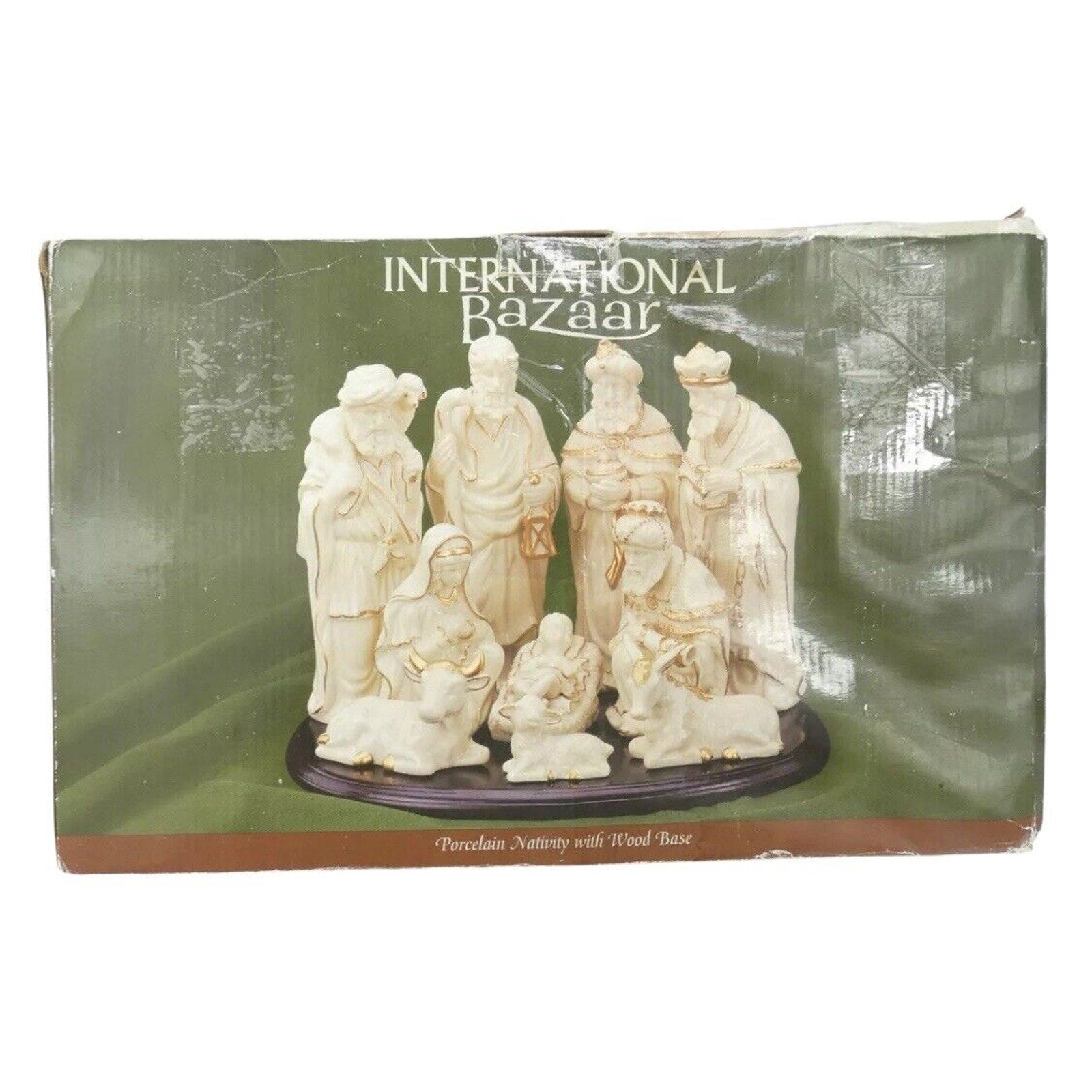 Vintage Porcelain Nativity Set W/Gold Accents 10 Pc EUC