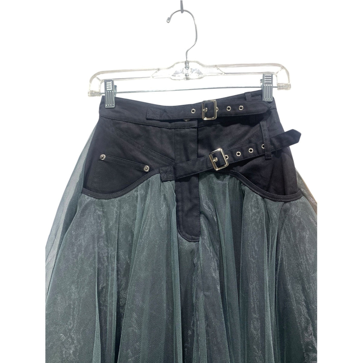 Madonna & Co Womens Black denim Tulle skirt in black & grey whimsigoth witchy S