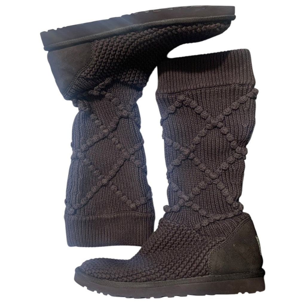 UGG Classic Argyle Knit Boots SZ 9 womens dark brown cable knit suede