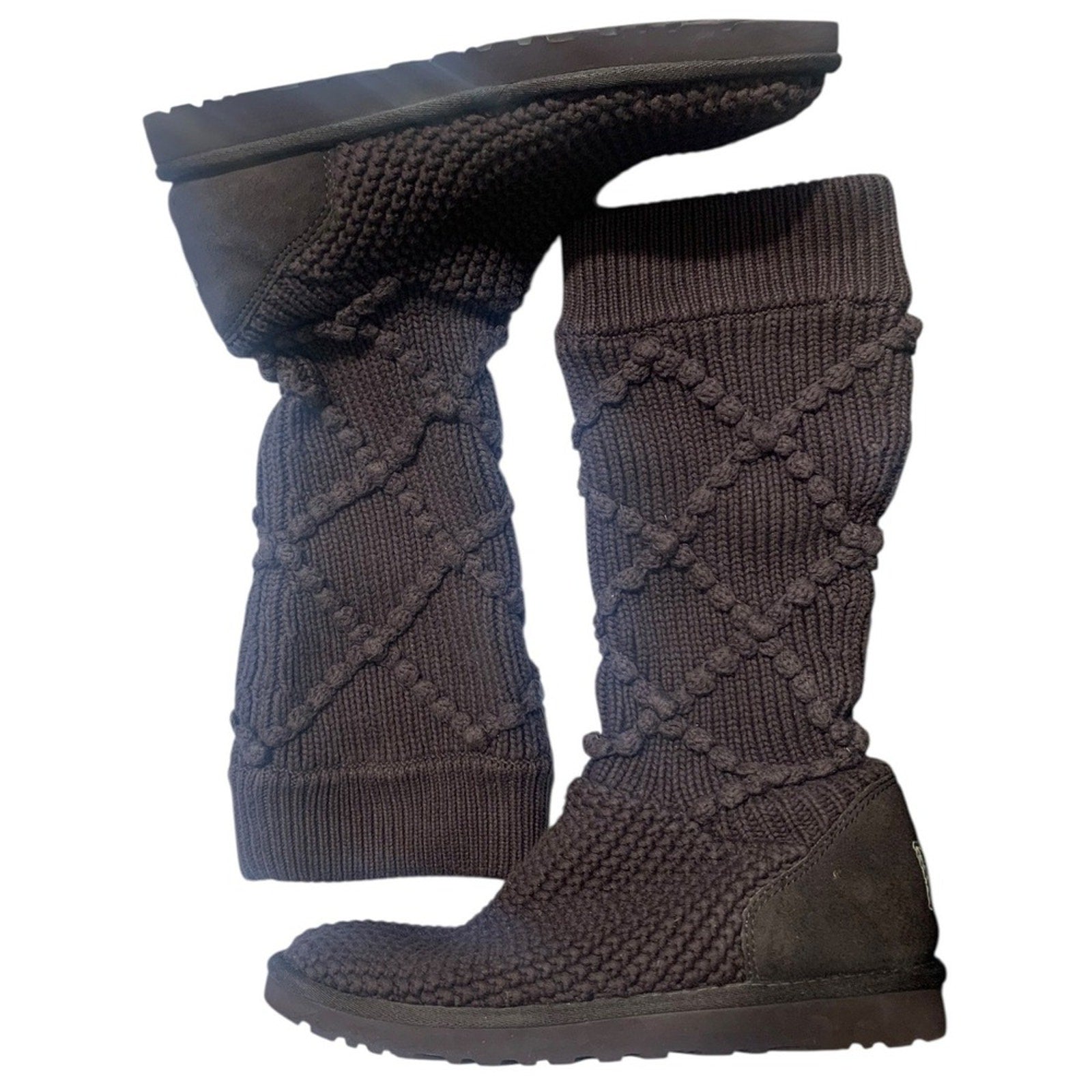 UGG Classic Argyle Knit Boots SZ 9 womens dark brown cable knit suede
