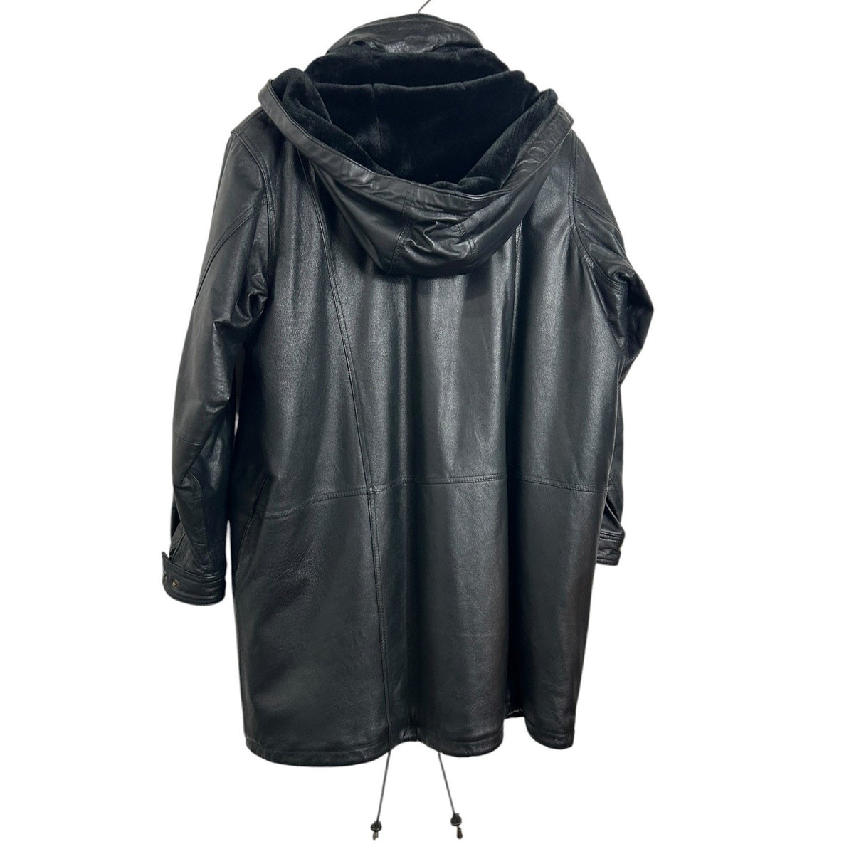 Veranesi Black Genuine Leather Faux Fur Lined Hooded Parka Coat Plus Size 22W