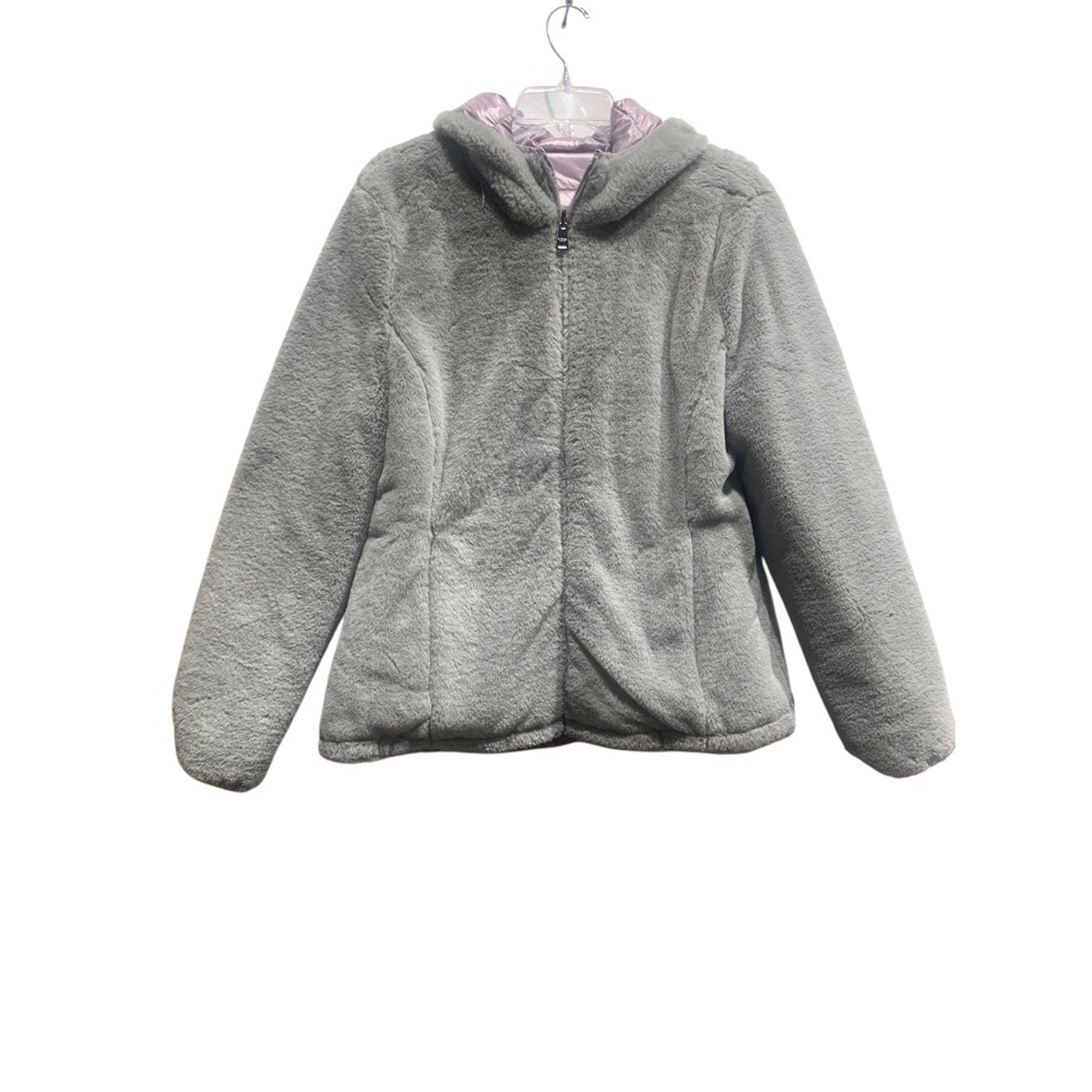 Andrew Marc Women's Puffer Jacket L Reversible Faux Fur Hooded Lightweight Coat