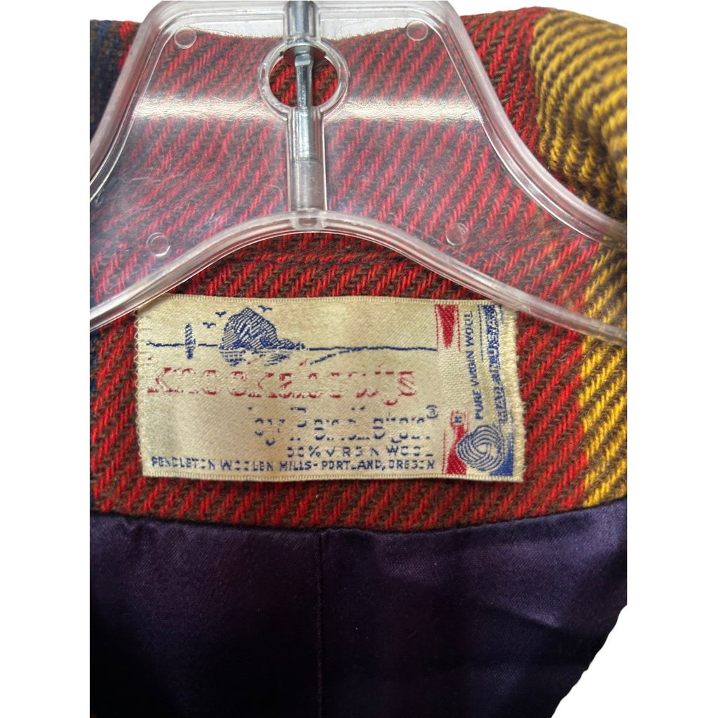 Vintage Pendleton Knockabouts Wool Plaid Coat Lobster Claw Toggle Red Orange L