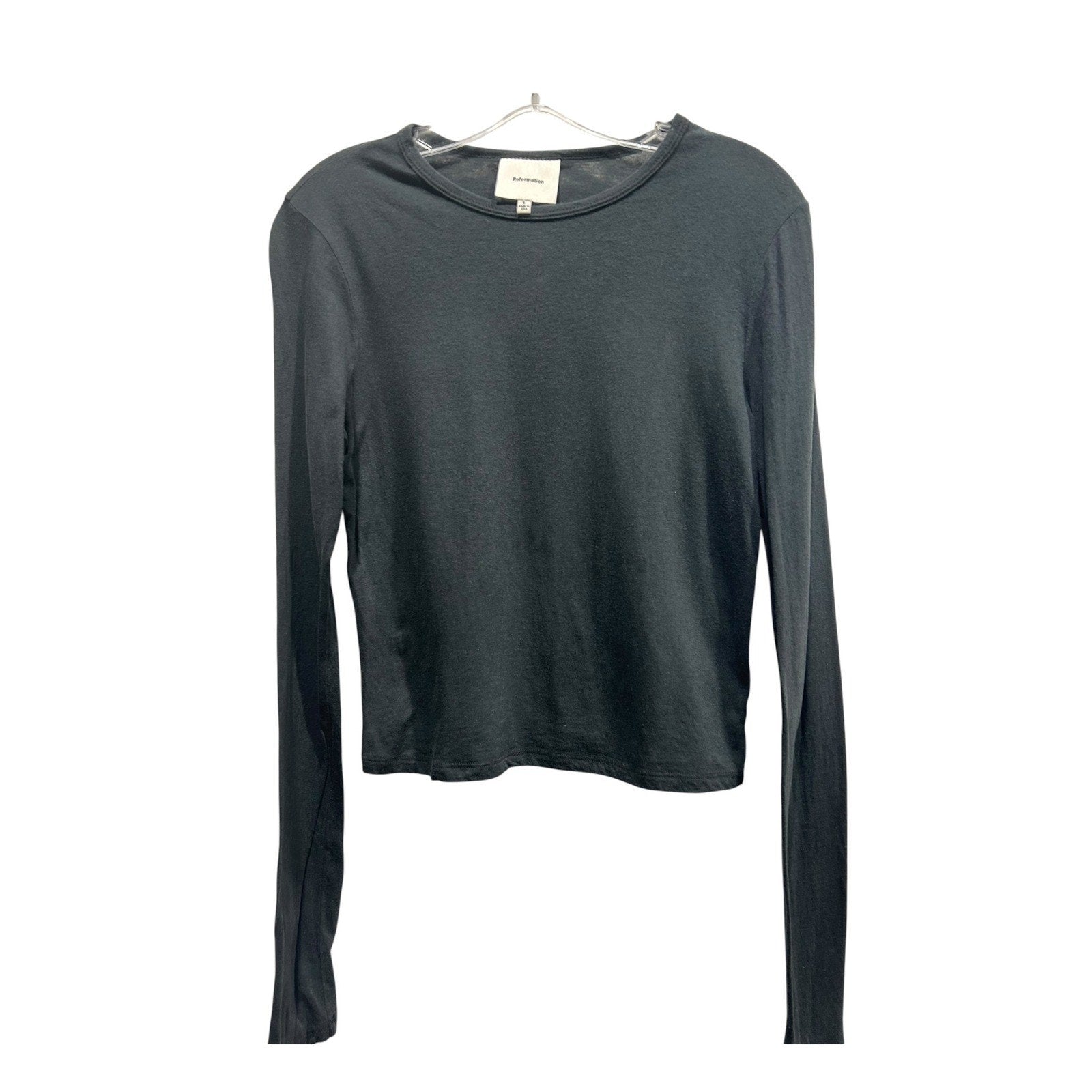 Reformation Women Black Long Sleeve Crewneck Crop Top Made in USA Slim Fit Large
