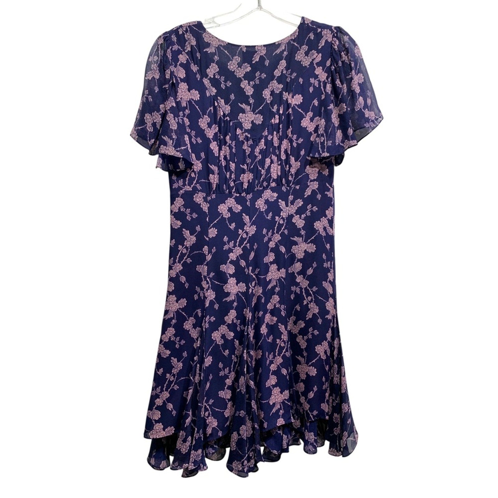 Cinq a Sept Floral Annali silk Dress Womens Dress Sz 8 Tie Front Flutter Sleeve