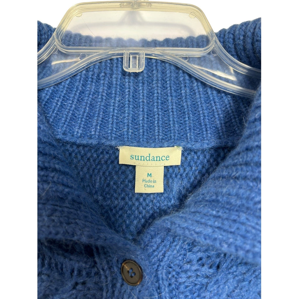 Sundance Womens Blue Wool Blend Half Button Cable Knit Pullover Sweater Size M
