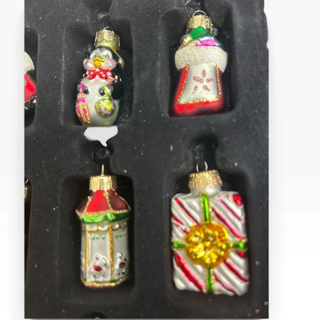 Unique Treasures 25pc Miniature Blown Glass Christmas Ornament Set Santa Xmas