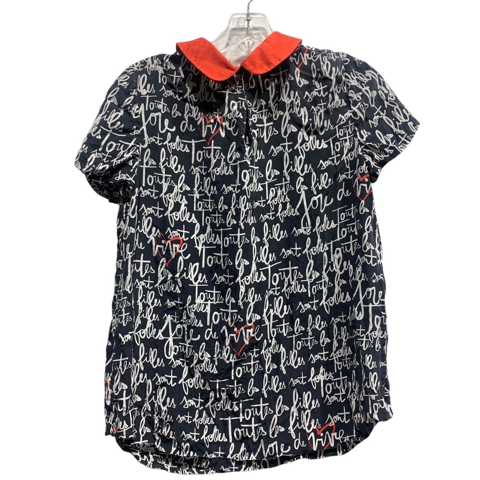 Kate Spade Toutes les Filles sont Folles Script Blouse Navy Red Collar Size 4