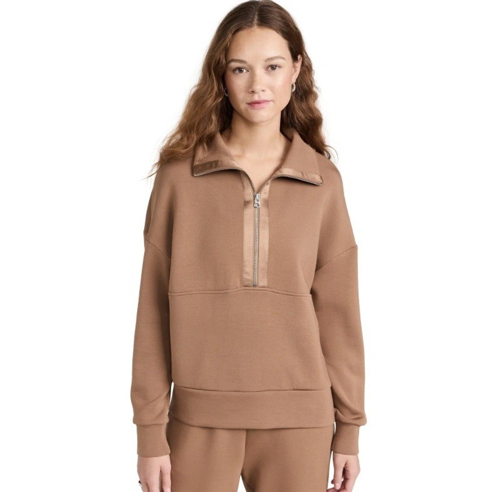 Varley Keller Half Zip Brown DoubleSoft Pullover Sweatshirt VAR01568 Womens M