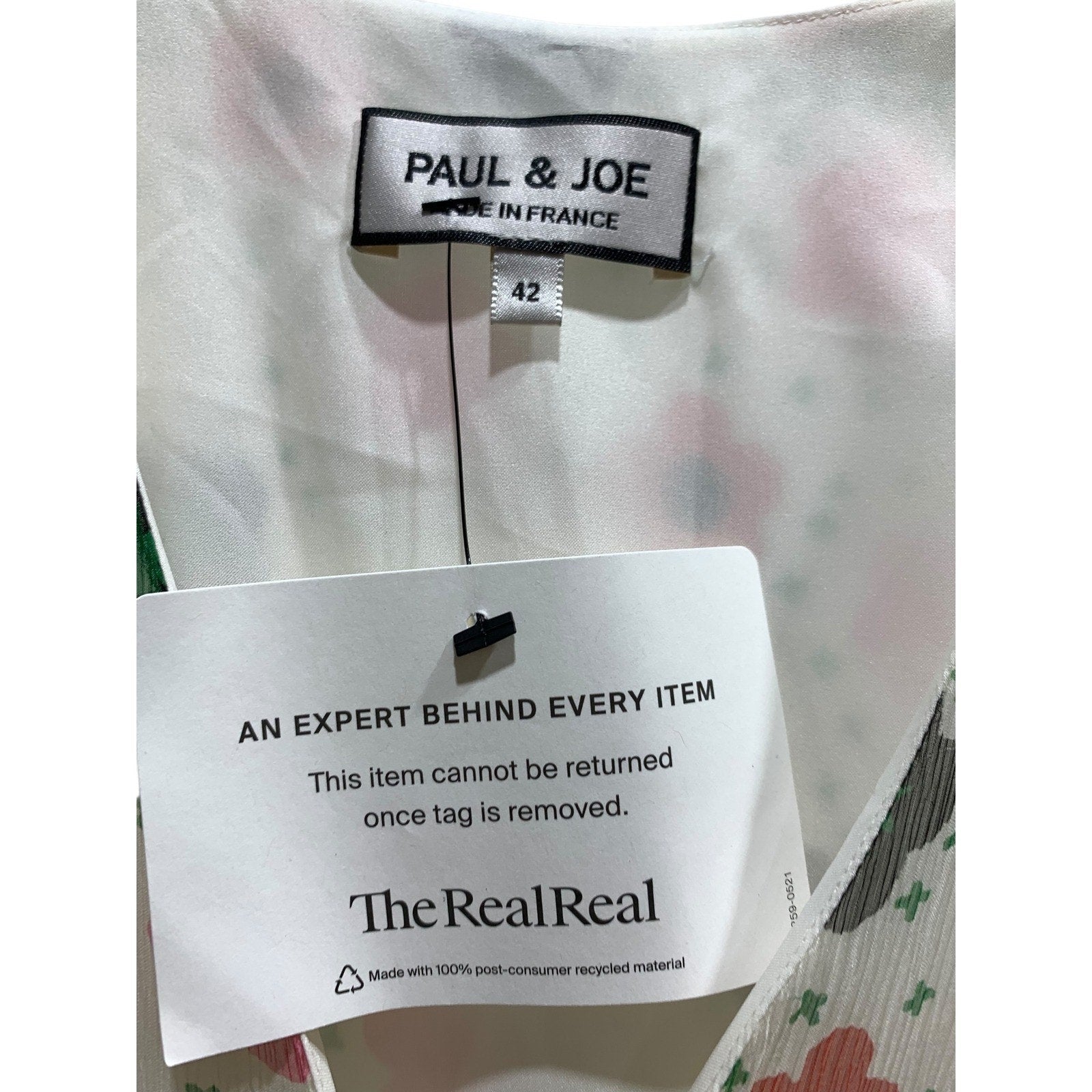 Paul & Joe Floral Midi Dress Ivory Pink Green 42 Sheer Size Large