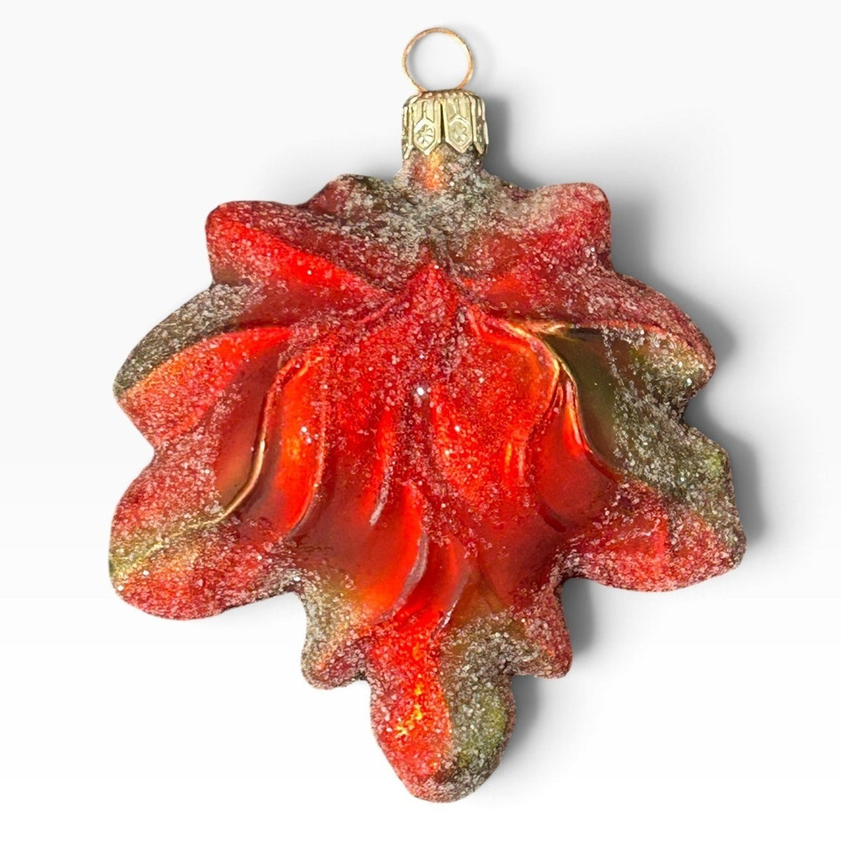 Christopher Radko Maple Frost Mini Glass Leaf Ornament Red Orange 4in x 3.5in