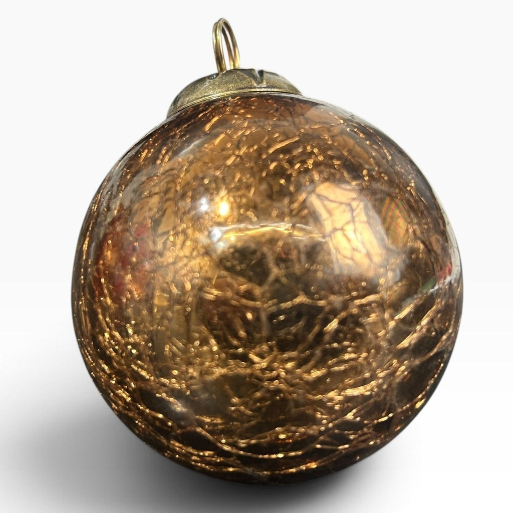 Vintage Amber Crackle Kugel Style Christmas Ornament 3 inch Star Cap 6.2oz