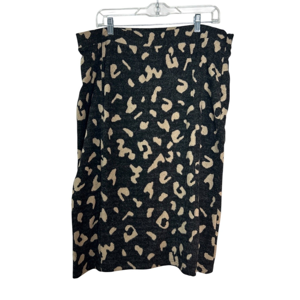 Anthropologie Maeve Delphine Leopard Sweater Pencil Skirt XL Gray Tan Midi Lined