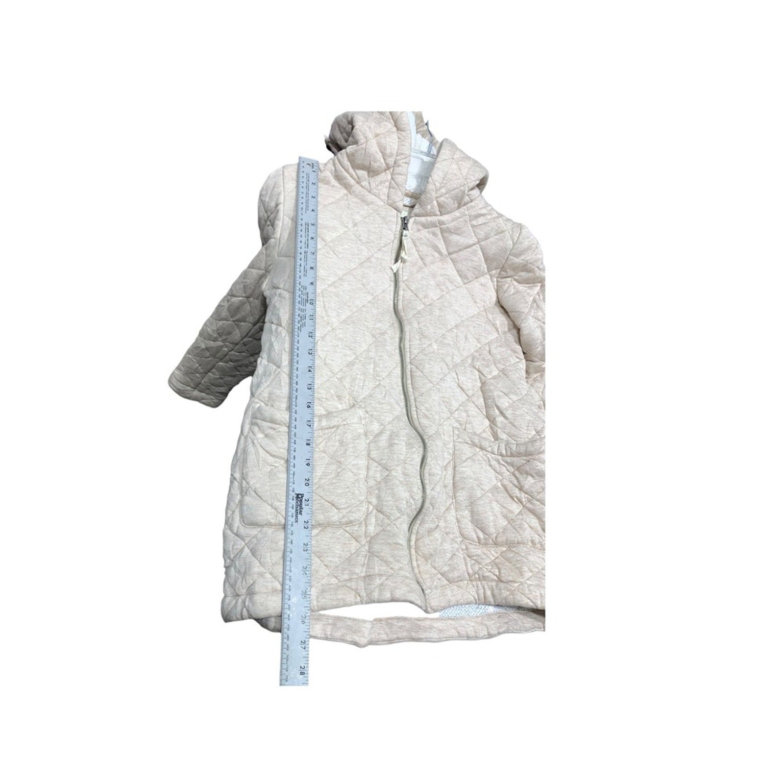 Saturday Sunday Quilted Hooded Jacket Beige Full Zip Pockets Cozy Womens sz M
