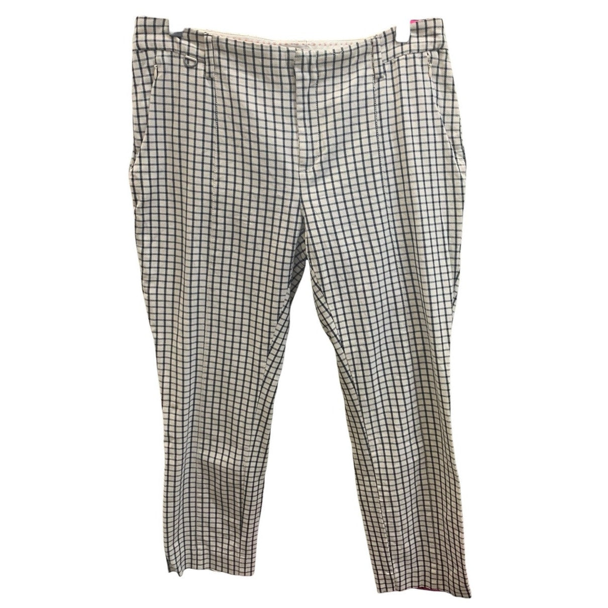 Anthropologie The Essential Slim Trousers Cream/Black Plaid Pants SZ 8
