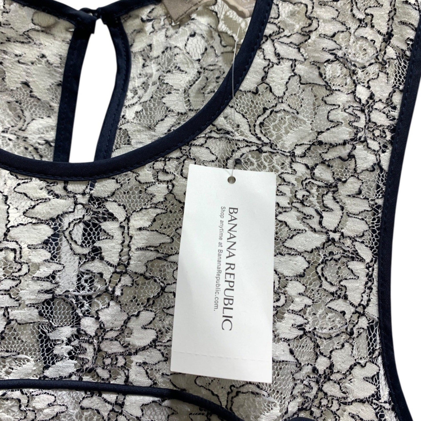 Banana Republic Womens White Navy Floral Lace Sleeveless Sheath Dress Size 0 NWT