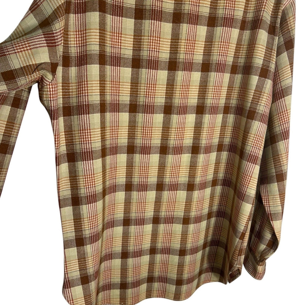 Vintage Pendleton Wool Plaid Flannel Shirt Mens Large Brown Tan Made in USA work