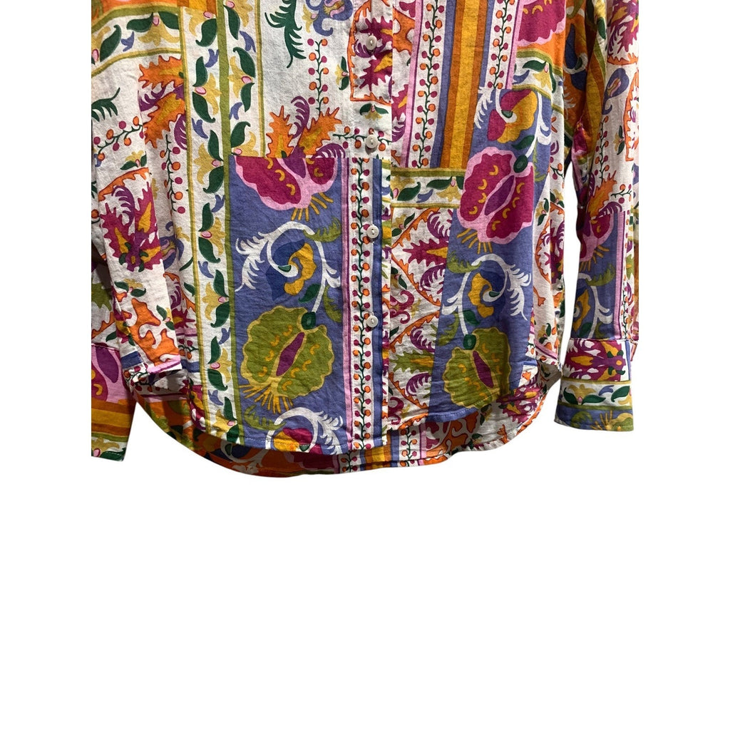 Calypso St Barth Womens Patchwork Floral Button Down Shirt Multicolor Boho Small