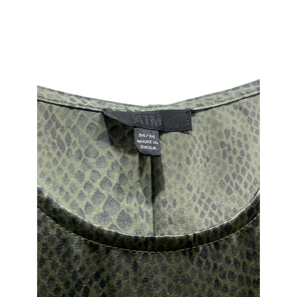 ATM Black Green Snakeskin Slip Dress Midi Adjustable Straps M grunge 90's