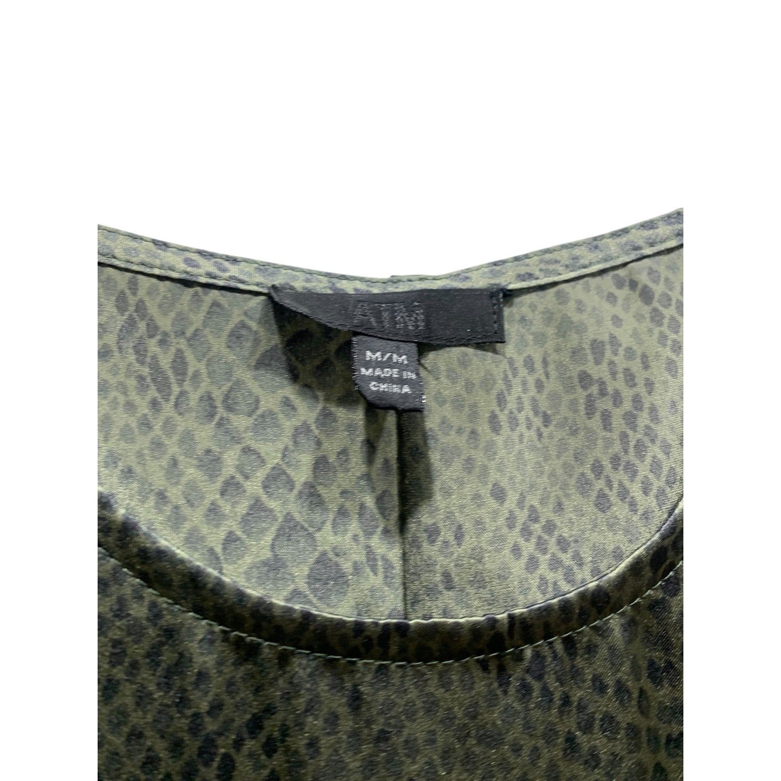 ATM Black Green Snakeskin Slip Dress Midi Adjustable Straps M grunge 90's