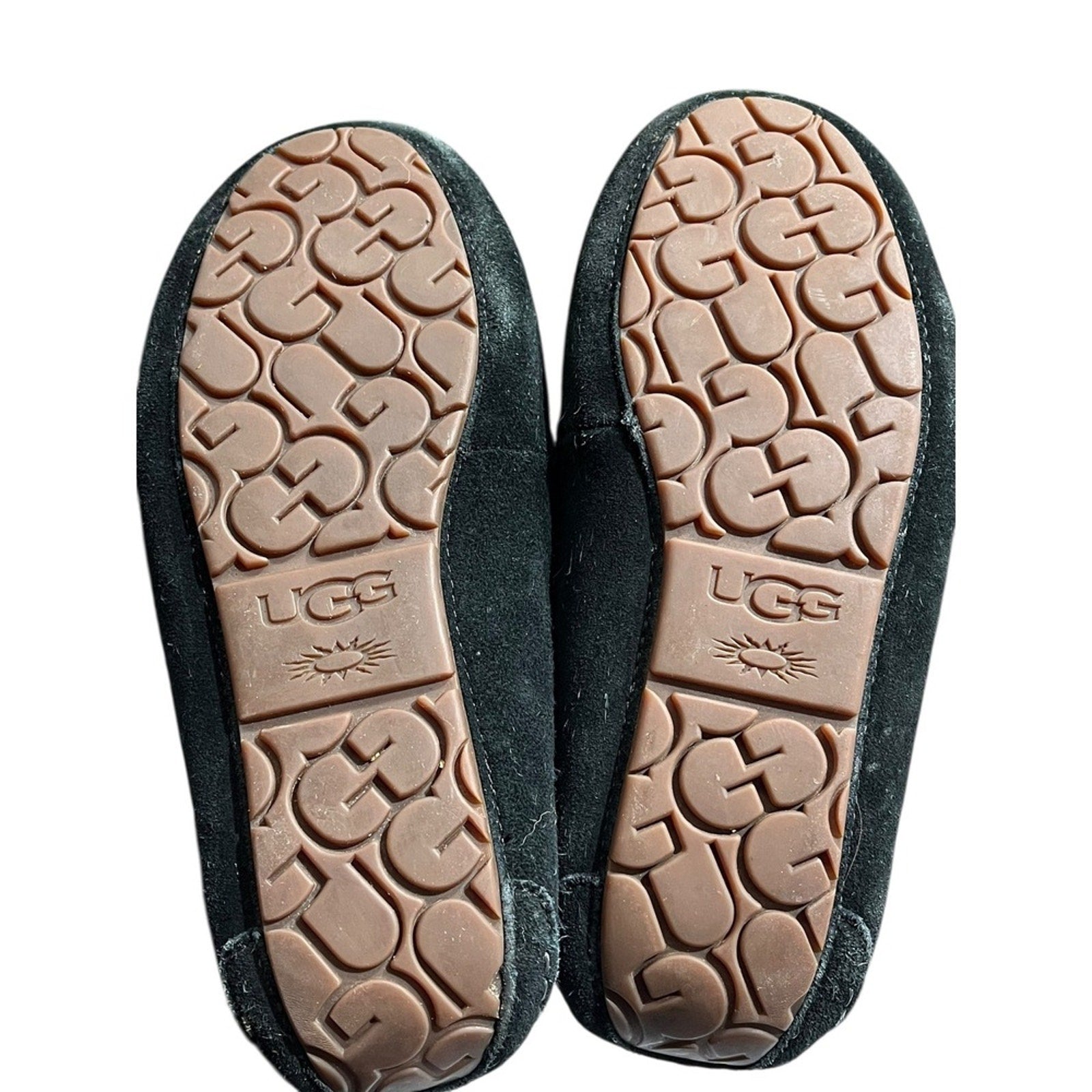 UGG Australia Women's Black Suede Sheepskin Lined Moccasin Slippers Size 8