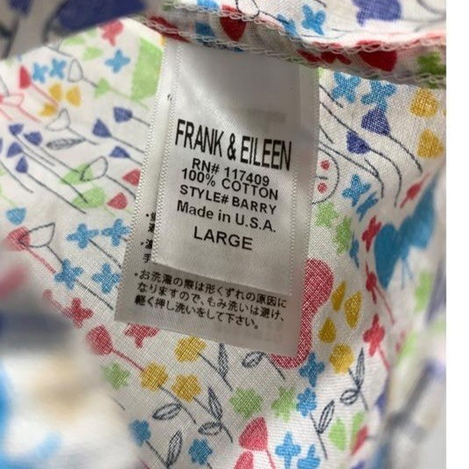 Frank & Eileen Barry Floral Cotton Button Up Shirt Womens Large Multi Color USA