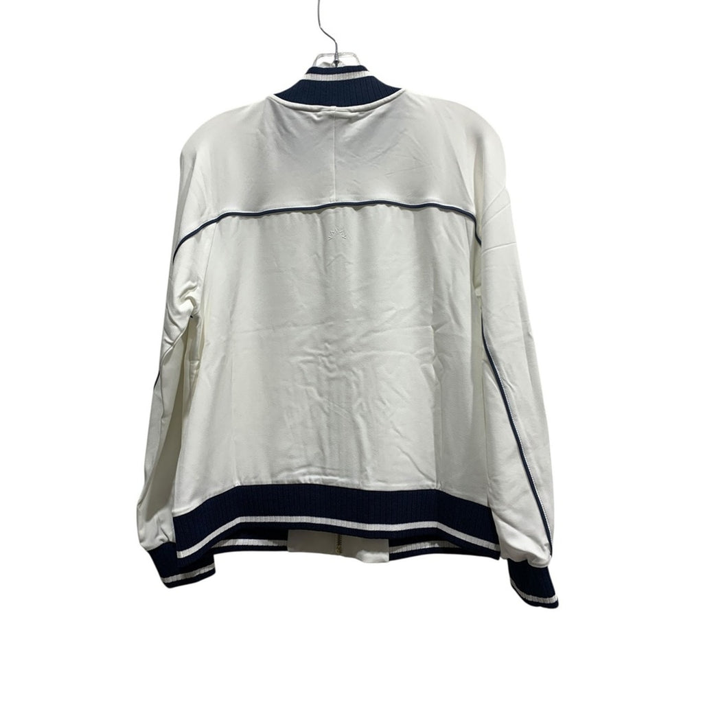 VARLEY Womens White Navy Trim Bomber Jacket Zip Front Athletic Style Size Small