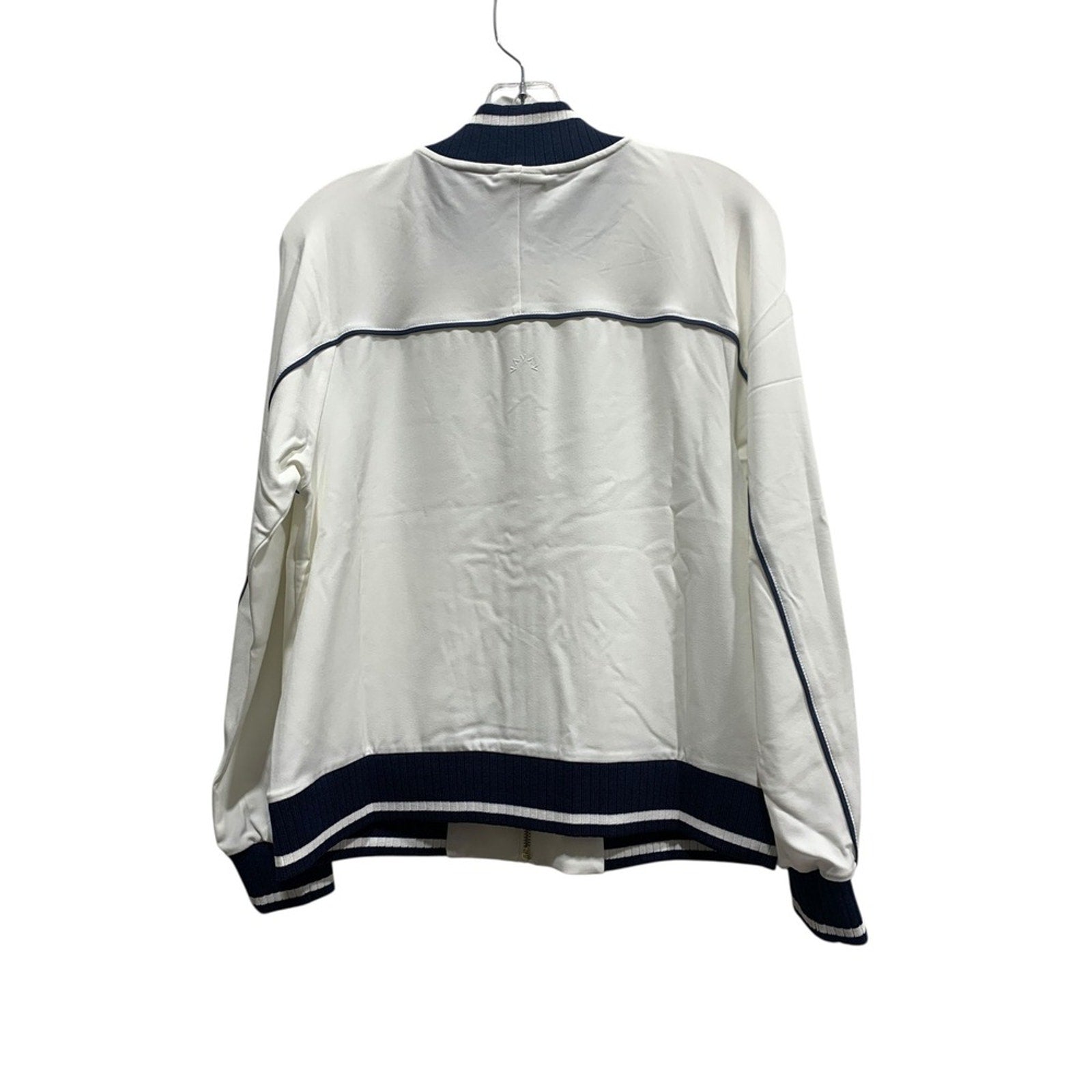 VARLEY Womens White Navy Trim Bomber Jacket Zip Front Athletic Style Size Small