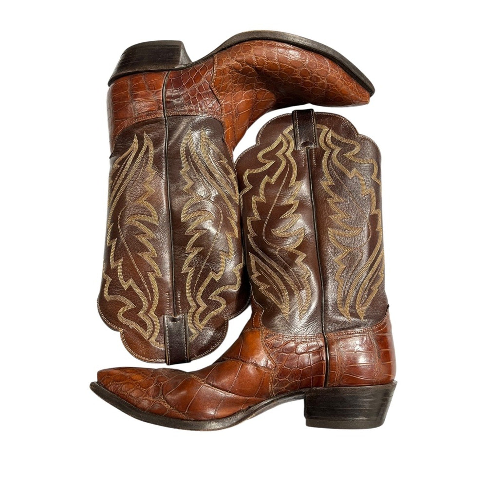 Justin Cognac Belly Alligator Cowboy Boots Men's Crocodile Size 11 EE Western