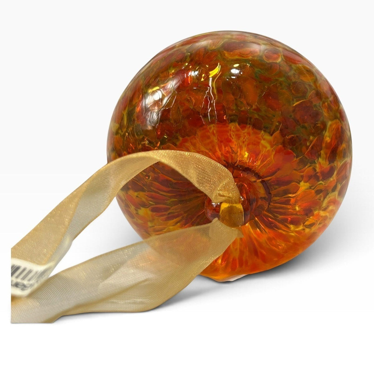 Crate & Barrel Blown Glass Christmas Ornament Amber Orange Swirl Crackle Ball