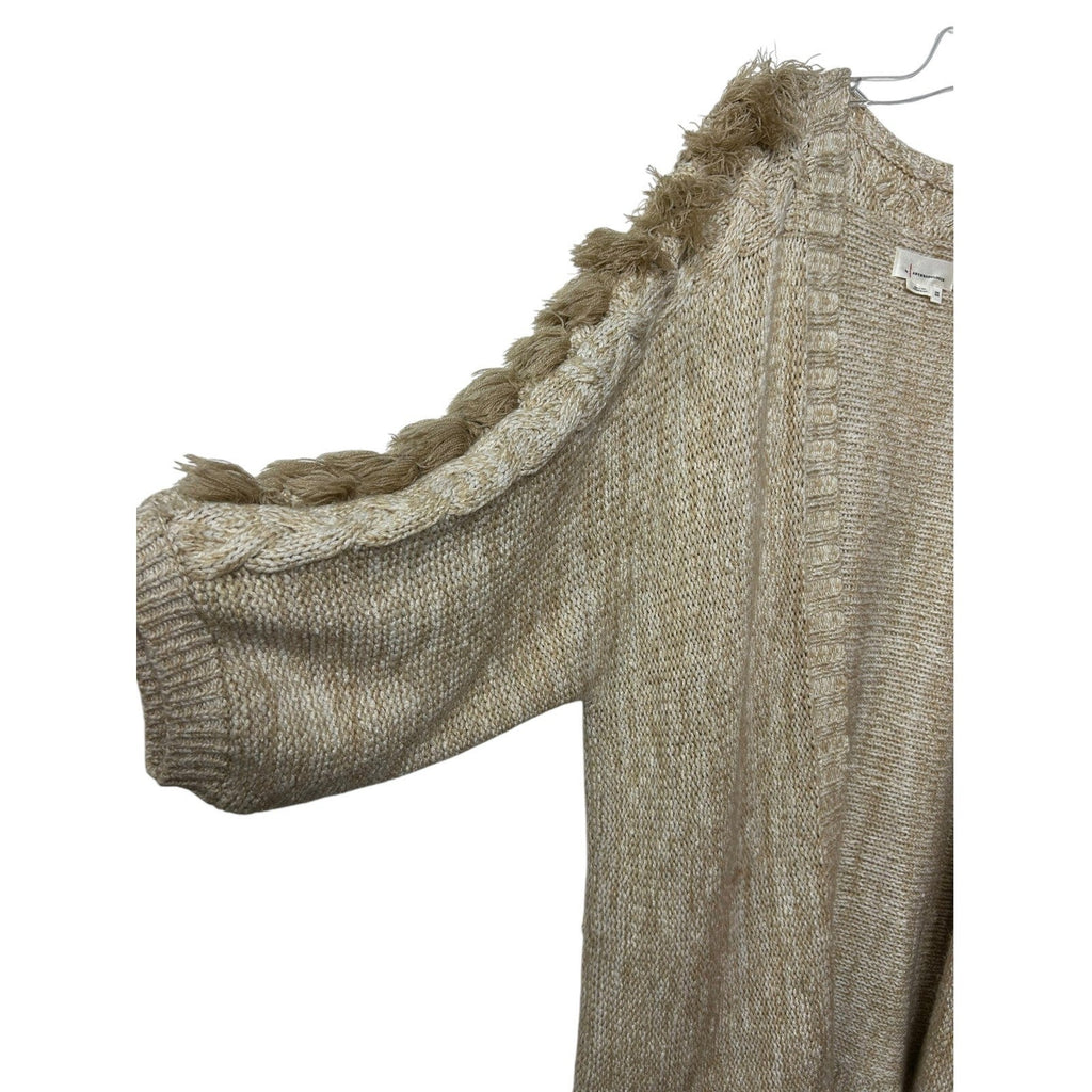 Anthropologie Braided Tassel Cardigan Oatmeal Beige Chunky Knit OS OVERSIZED