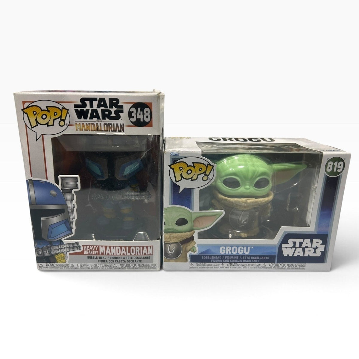 Funko Pop Star Wars The Mandalorian Heavy Infantry 348 and Grogu 819 Lot