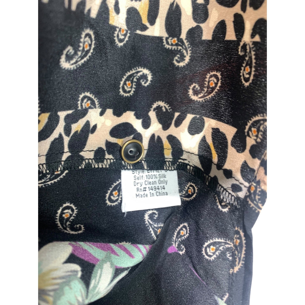 Johnny Was Zane Silk Easy Blouse Blend Patchwork Floral Leopard XL Black Multi