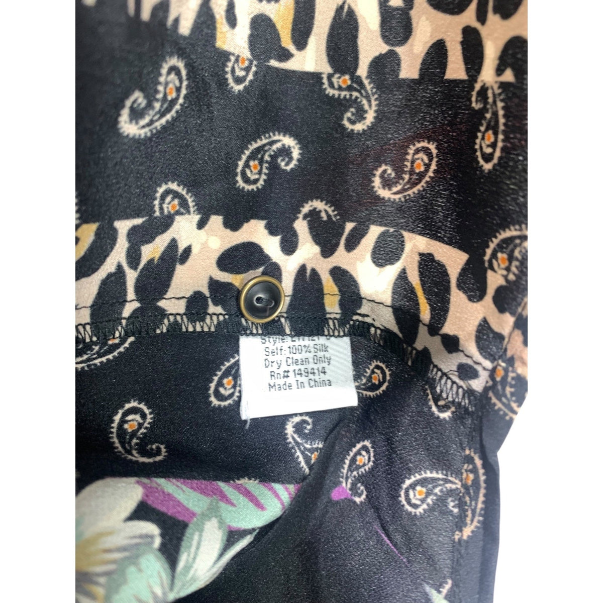 Johnny Was Zane Silk Easy Blouse Blend Patchwork Floral Leopard XL Black Multi