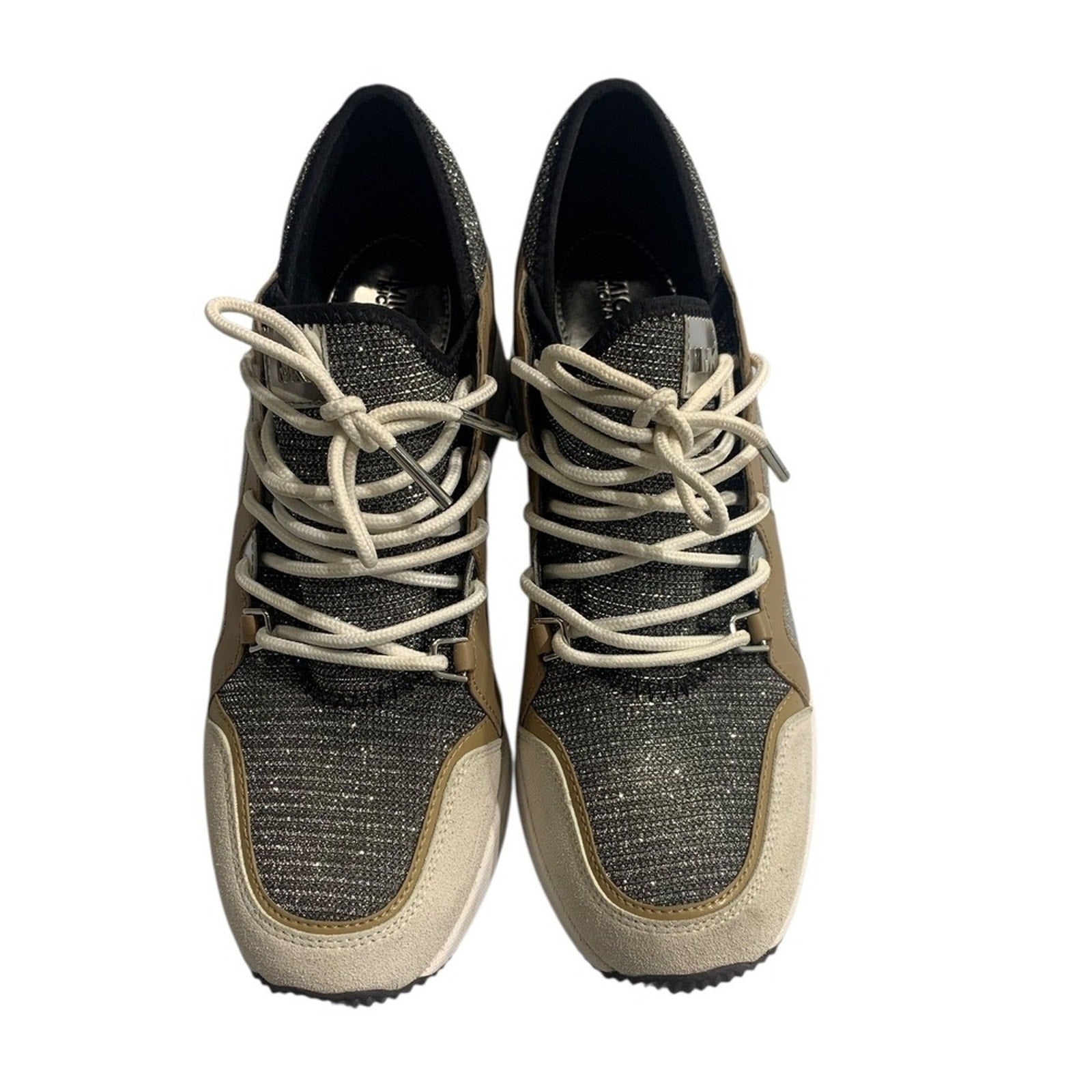Michael Kors Women's Liv Trainer Glitter Chain Sneakers Anthracite Size 8.5M