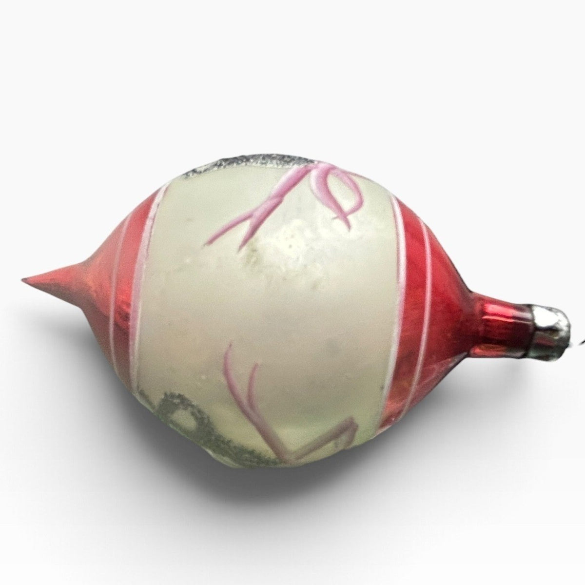 Vintage Poland Mercury Glass Teardrop Christmas Ornament Red Silver Bell 3in