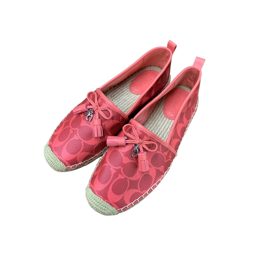 COACH Espadrille Slip On Shoes Pink Signature Espadrilles Tassel Accents SIZE 8b