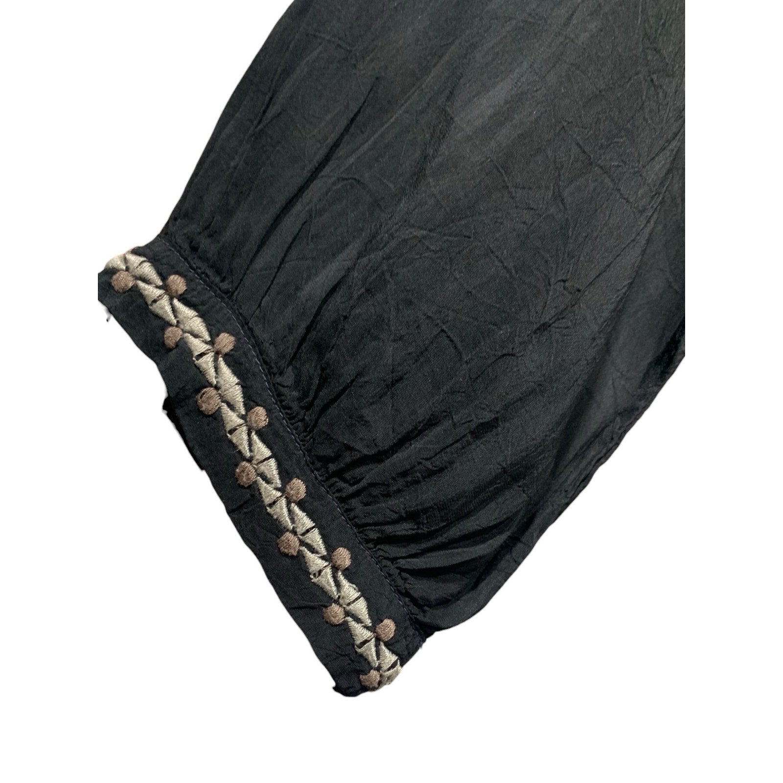 Johnny Was Embroidered Floral Top SZ Small Black Blouse Boho Summer Tunic