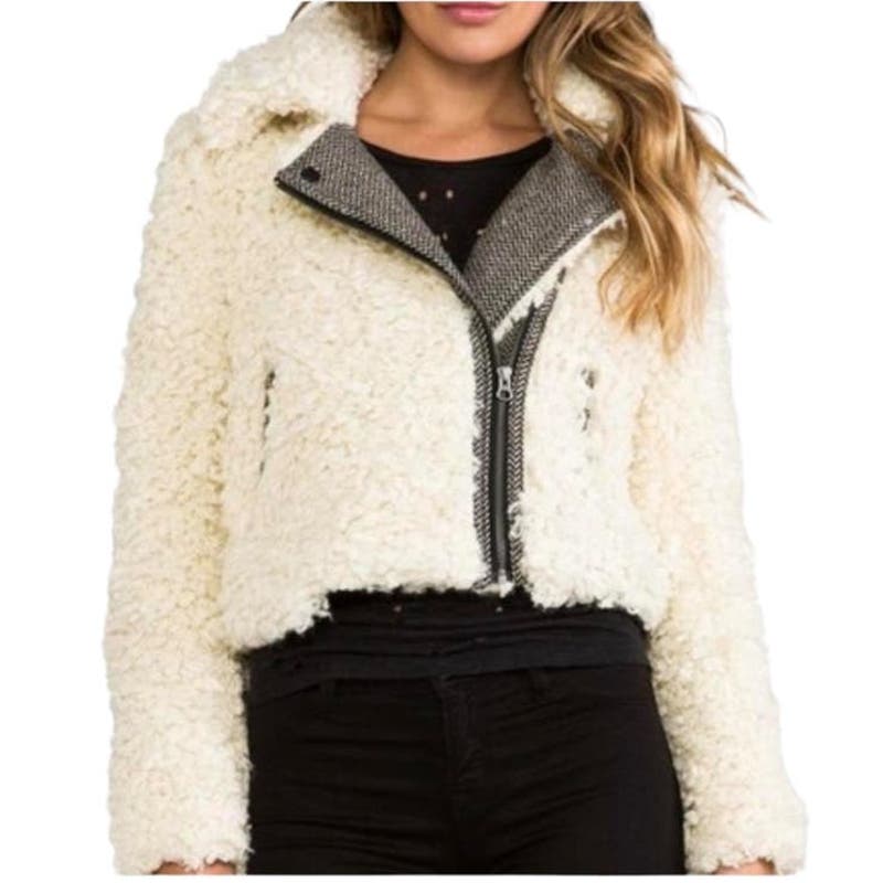 Free People Shaggy Faux Sherpa Moto Cropped Jacket SZ S