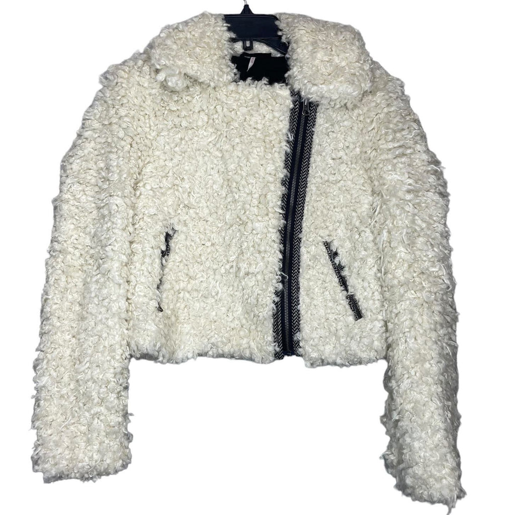 Free People Shaggy Faux Sherpa Moto Cropped Jacket SZ S
