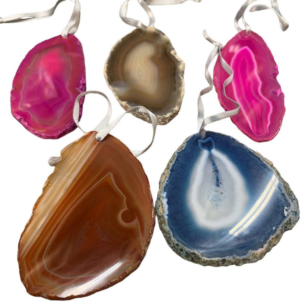Agate Stone Slice Ornaments Hot Pink