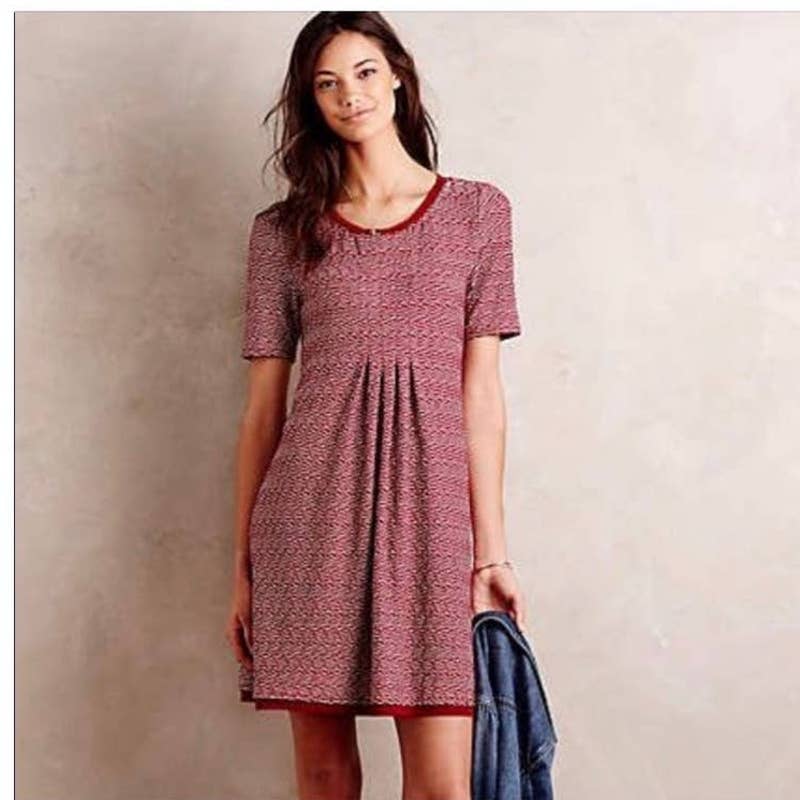 ANTHROPOLOGIE Maeve Dora Red & White Short Sleeve Shift Dress SZ XS